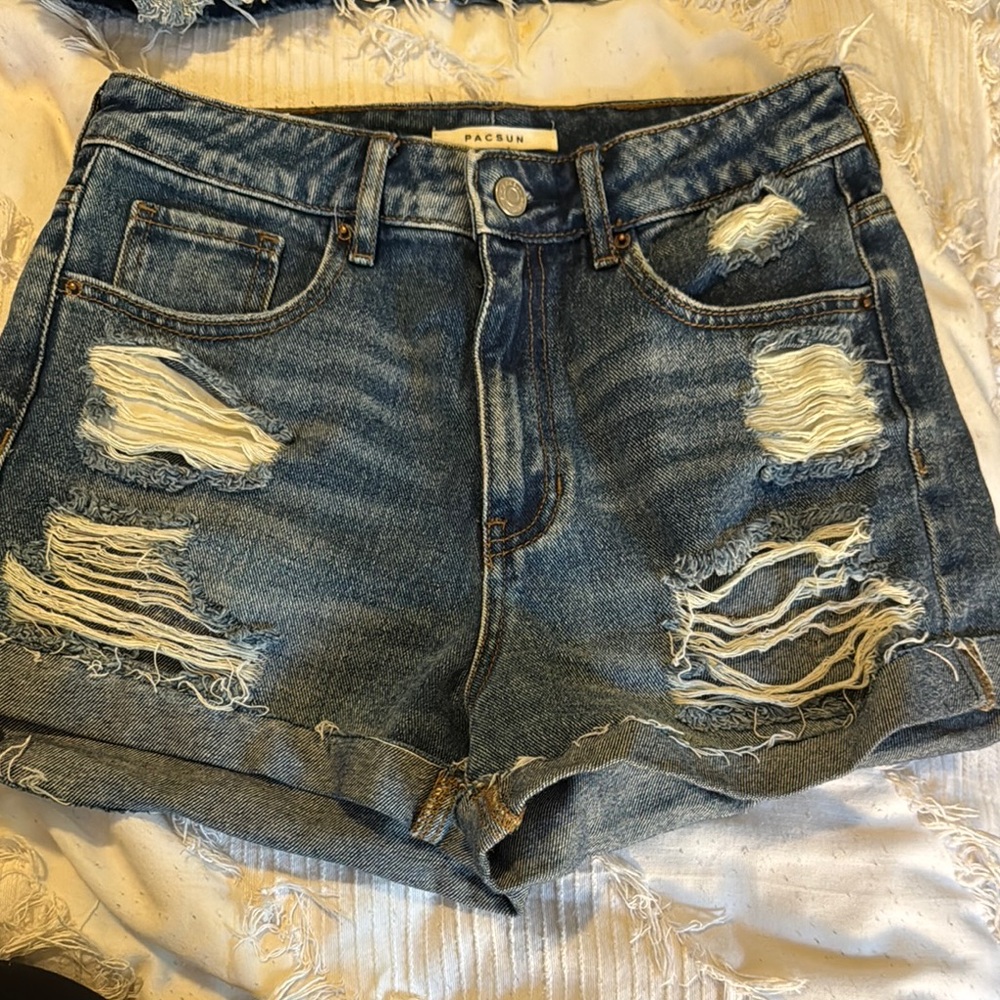 PacSun Blue Jean Shorts with Distressed Details